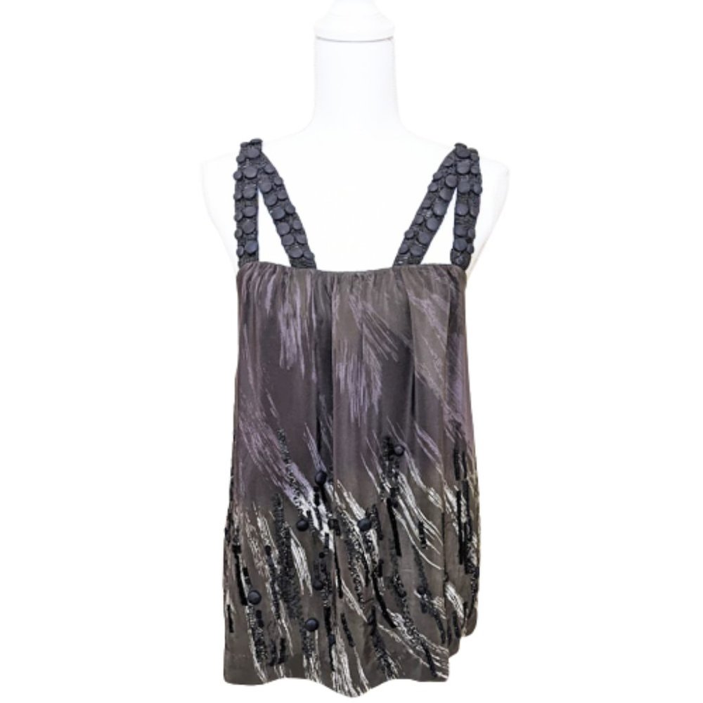 GOLD HAWK 100% Silk A-line Top w/ Beaded Straps & Front